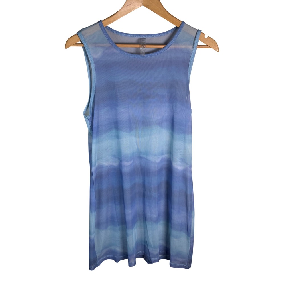 Beyond Yoga Show Off Printed Mesh Mini Dress Womens Medium Blue Ombre Wave Vacay